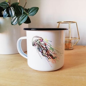 Enamel cup Enamel cup Mug Colorful jellyfish Nautical Mug Ocean image 3