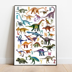 Kinderposter Abc Poster Alphabet Dinosaurier- Schulanfang - Dinoposter Dinosaurieralphabet