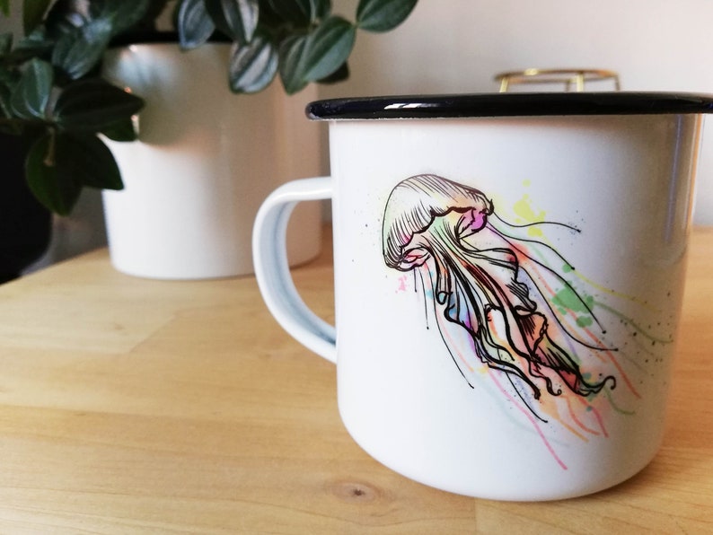 Enamel cup Enamel cup Mug Colorful jellyfish Nautical Mug Ocean image 4