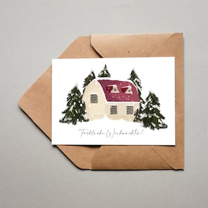 Biglietto di Natale, casa nella neve, biglietto Let it snow Natale, hygge