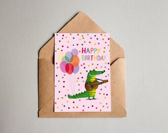 Karte zum Geburtstag, Geburtstagskarte, Happy Birthday, Herzlichen Glückwunsch, Krokodil
