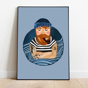 Art print illustration sailor Wladi the sailor Sailor Ahoy sailor Moin Moin Maritime illustration image 1