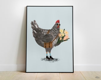 Poster - Chicken - Chicken cavalier - Chicken with flowers