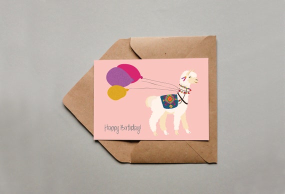 Karte zum Geburtstag, Geburtstagskarte, Happy Birthday, Lama