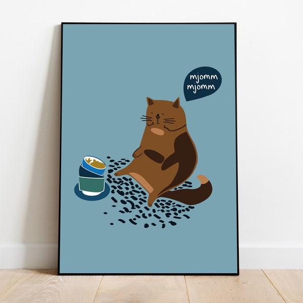 Kunstdruck - Illustration Poster Katze Hungrige Katze "Yummy"