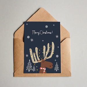 Weihnachtskarte, Merry Christmas, Karte Elch, Weihnachtskarte Tiere