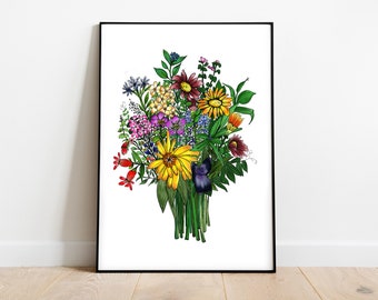 Kunstdruck - Poster Illustration Blumenstrauß Sommer Frühlingsblumen