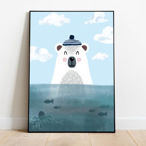 art print - poster - polar bear- sailor at sea - maritime