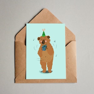 Karte zum Geburtstag, Geburtstagkarte, Bär mit Geschenk, Karte Geschenk