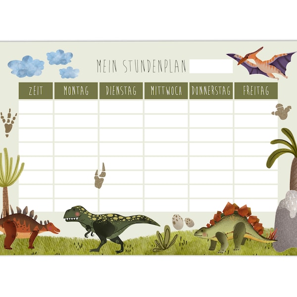 Stundenplan A4 Dinosaurier - Schulanfang - Stundenpläne Tiere Dinosaurier