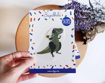 Bügelbild Dinosaurier Musik, Dinobügelbild, Bügelpatch zum Aufbügeln für Textilien