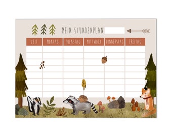 Timetable A4 forest animals - school start - timetables animals forest animals