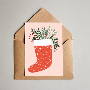 Carte de Noël, chaussette de Noël, gui, Joyeux Noël