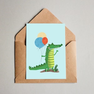 Kaart, Alle goeds, krokodil met ballonnen, verjaardagskaart, dierenkaart