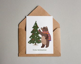 Christmas card - Merry Christmas - Bear with Christmas tree