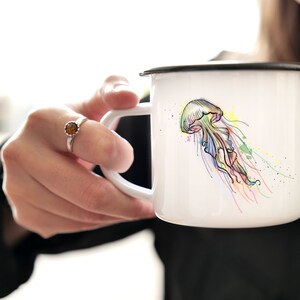 Enamel cup Enamel cup Mug Colorful jellyfish Nautical Mug Ocean image 2
