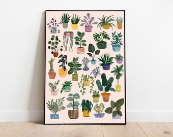 Kunstdruck - Poster - Pflanzen - Monstera - Pilea - Sukkulenten - rosa grün