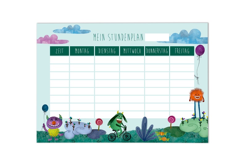 Timetable A4 monster school start timetables friendly monsters image 1