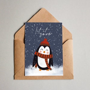 Weihnachtskarte, Weihnachtspinguin, Karte zu Weihnachten, Let ist snow, Schneeflocken