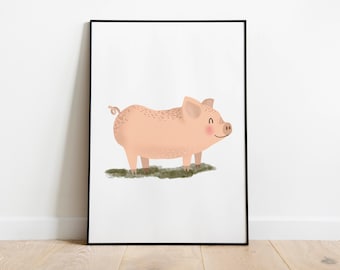 Children's poster - Farm - nursery picture pig animal