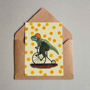Biglietto, dinosauro, biglietto di compleanno, biglietto di dinosauro Buon compleanno, dinosauro in bicicletta