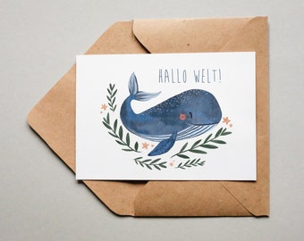 Postcard - Birth card - Whale