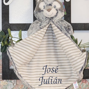 Raccoon Plush / Personalized Baby / monogrammed Security Blanket / Girl Gift / Baby Plush / Stuffed Animal with Blanket / Animal with Name