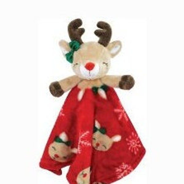 Deer Reindeer Red, Lovies for Babies, Personalized monogrammed, Security Blanket, Luvster, Baby Gift, Plush, Lovey, Christmas Baby Snuggle