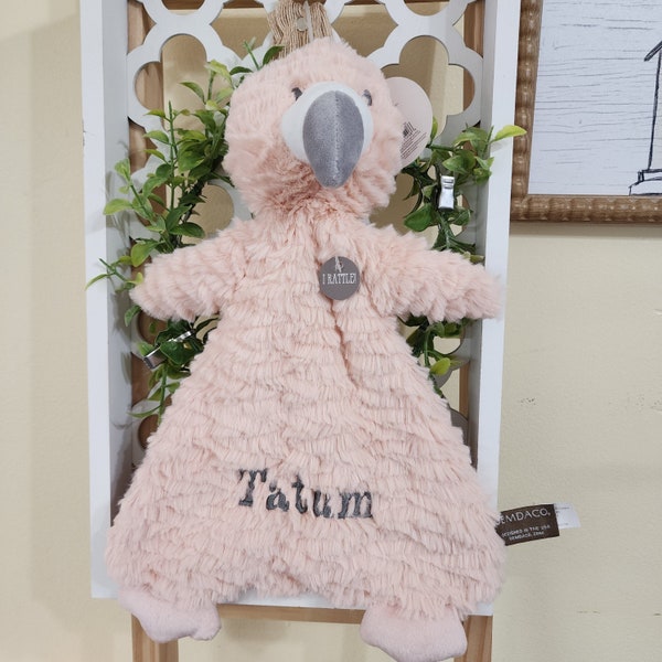 Tatum, Prename Flamingo Plush, Personalized Baby, with the name Tatum on it in charcoal thread, Discounted Item, Cheap Gift, Bird Lover, Sea