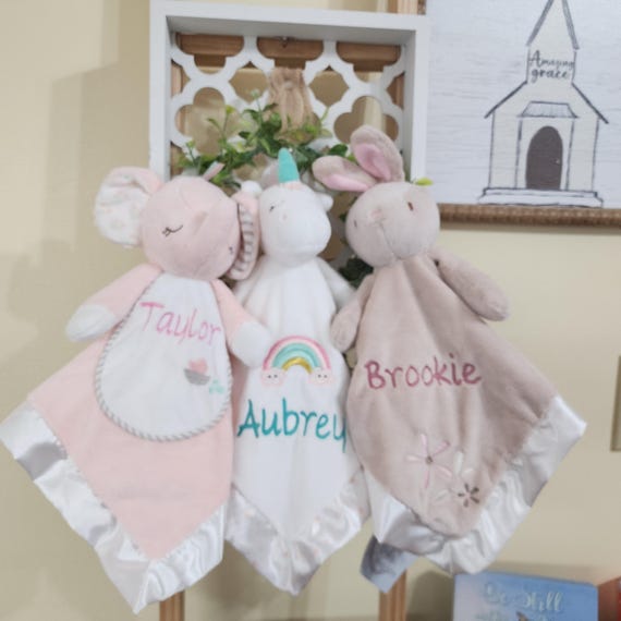 Personalized Snugglers Monogrammed Baby Lovie Security Blanket Stuffed Animal With Blanket Lovey With Name Newborn Unisex Gift collage Etsy Canada