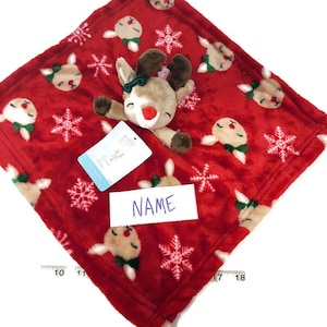 Personalized Christmas Deer Lovey: Red Snowflake Security Blanket
