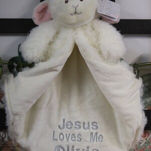 Lamb Plush, Personalized 1 Name, Security Blanket / Girl Gift / Baby Plush / Stuffed Animal with Blanket / Animal with Name / Jesus Loves Me