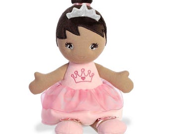 Personalized Ballerina Doll: Embroidered Name, Brown Hair, Plush Toy