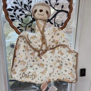 Personalized Sloth Baby Blanket: Muslin Security Blanket