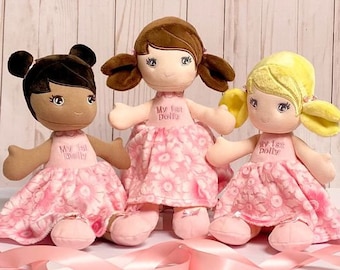 First Doll Ethnic, Plush Doll, Rag Doll, Blonde Hair Doll. First Doll Brunette, Personalized Doll, Dolly for a Newborn, Soft Doll Baby Girl