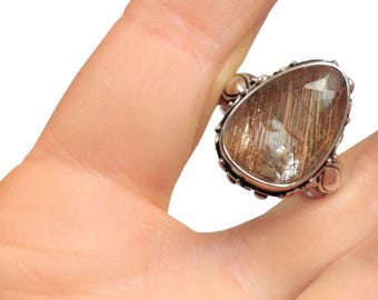 Anillo de cuarzo rutilado facetado ~ Talla 8