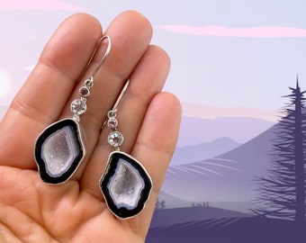 Tabasco Geode, Pink Tourmaline, and Aquamarine Earrings