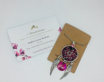 Raspberry pink pagan dreamcatcher necklace