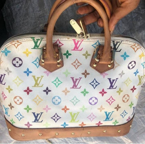 Authentic White Multi colored Louis Vuitton Alma b