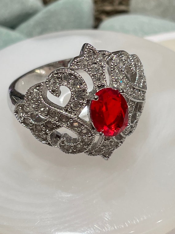 Holiday Statement Ring - Ruby with Filigree Size 9 - image 2