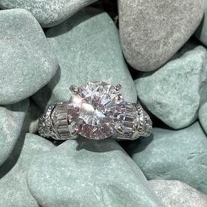 CZ Statement or Engagement Ring with Baguettes - New!