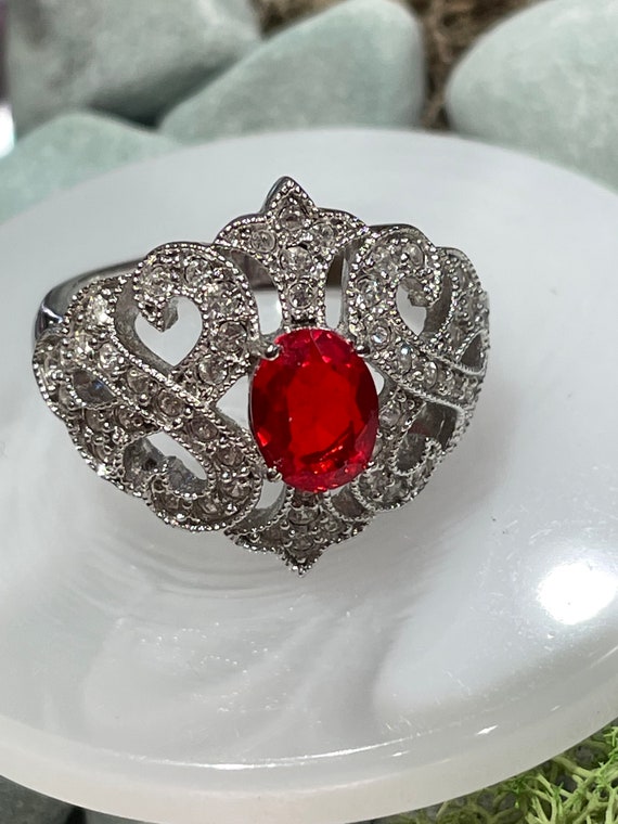Holiday Statement Ring - Ruby with Filigree Size 9 - image 3