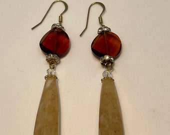 Cool casual dangle earrings with Amber, Crystal and Quartz