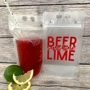 Beer Sunshine Lime | Red | Adult Drink Pouch | Beverage Bag | Party Pouch | Booze Bag