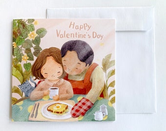 Valentine's Day Card with a Romantic illustration | Romantic Brunch