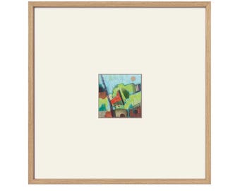 Small abstract landscape painting, mini abstract painting, colorful, square, tiny original art, ooak art, ready to frame, 12x12 matted art