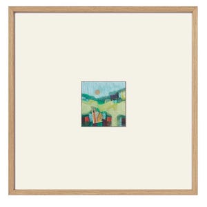 Small abstract landscape painting, mini abstract painting, colorful, square, tiny original art, ooak art, ready to frame, 12x12 matted art