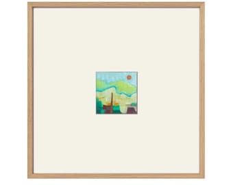 Small abstract landscape painting, mini abstract painting, colorful, square, tiny original art, ooak art, ready to frame, 12x12 matted art