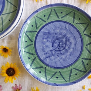Caleca DINNER PLATE 11.25" - Espero Pattern - Green Blue Leaf - Zigzag Lines - Hand Painted Italian Pottery - Decorative Wall Plate - Italy
