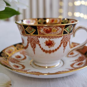 Royal Albert KOPP & FAT - Imari Mönster - Guld Rost Orange Svart - Swags Blommor - Vintage Set - Engelsk Krona Kina - Cirka 1920-talets England